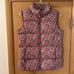 Lands End Kids Girls Floral Full Zip Quilted Vest Pink Brown Size Large 14
